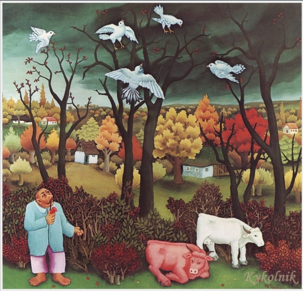 White birds, by Ivan Generalic, Date: 1969. Pubic Domain. 