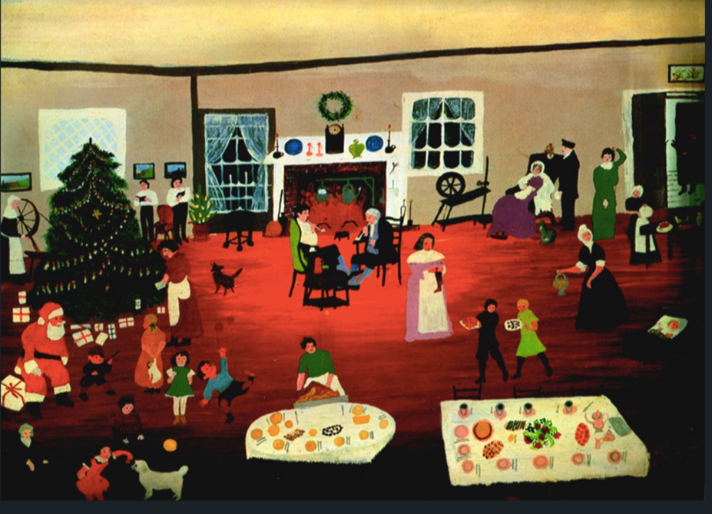 Grandma Moses, Christmas at Home painting. 