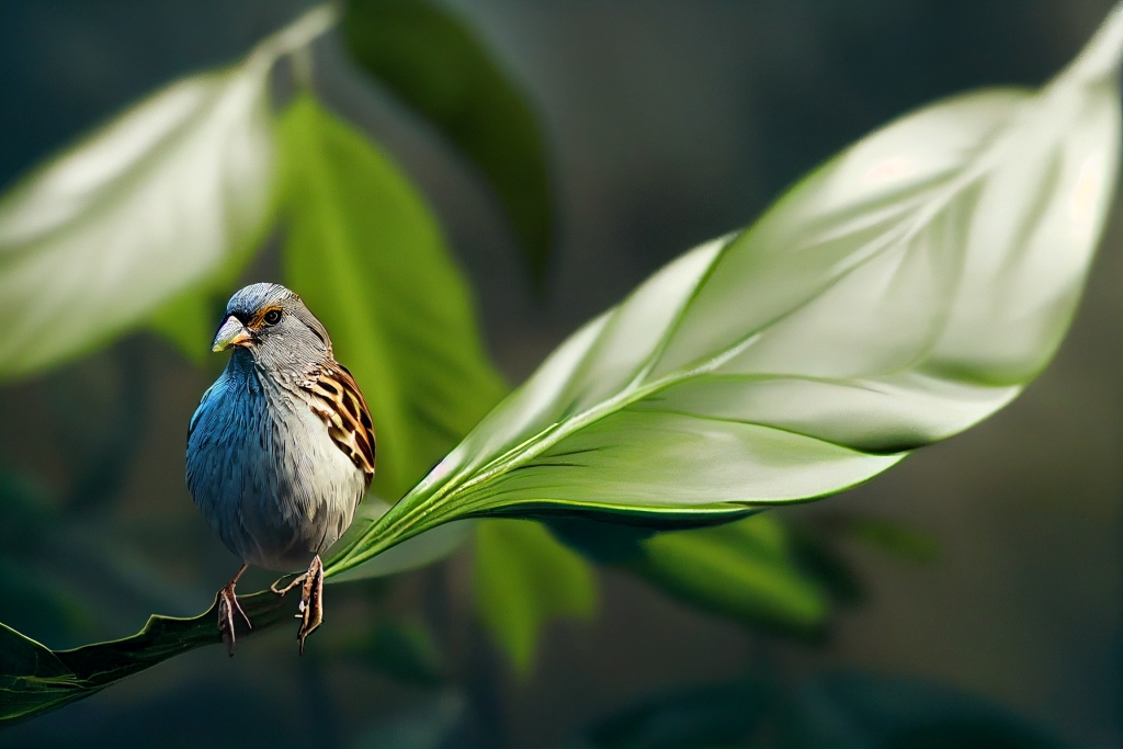 AI digital art. sparrow on the laurel branch. 