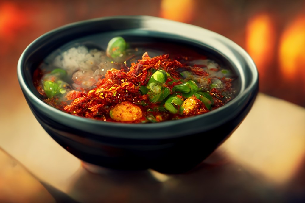 a bowl of korean food, digital art by AI