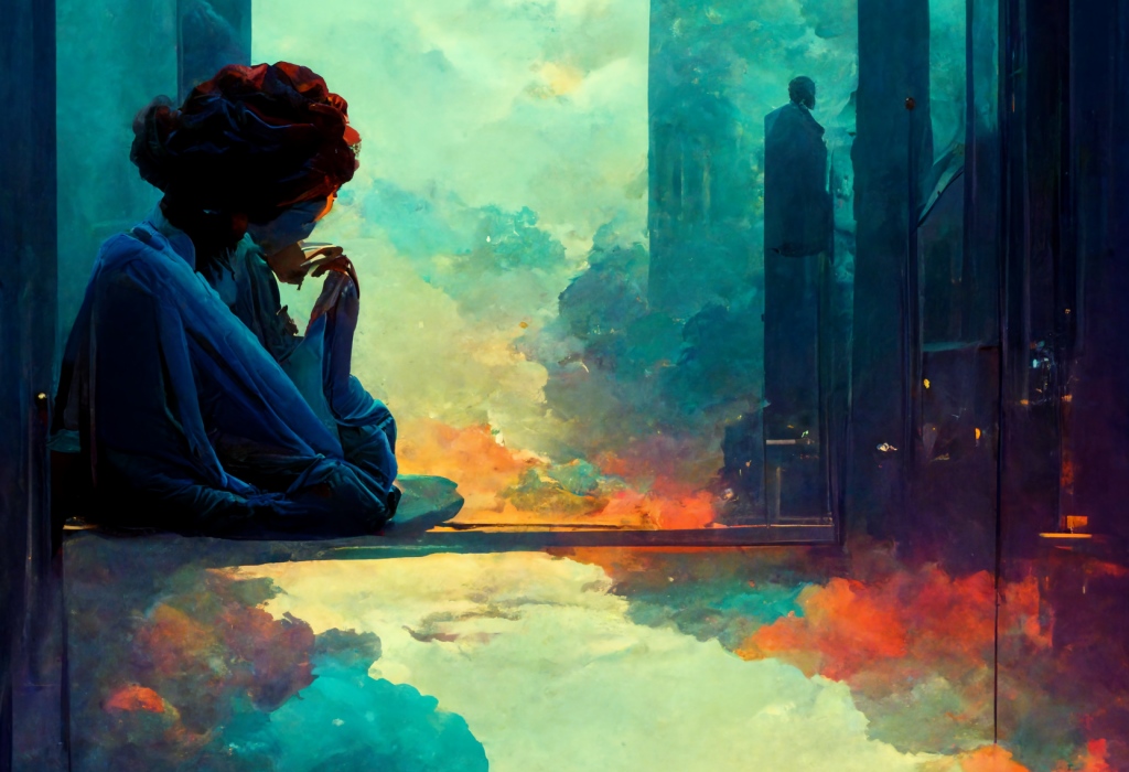 digital art of woman thinking