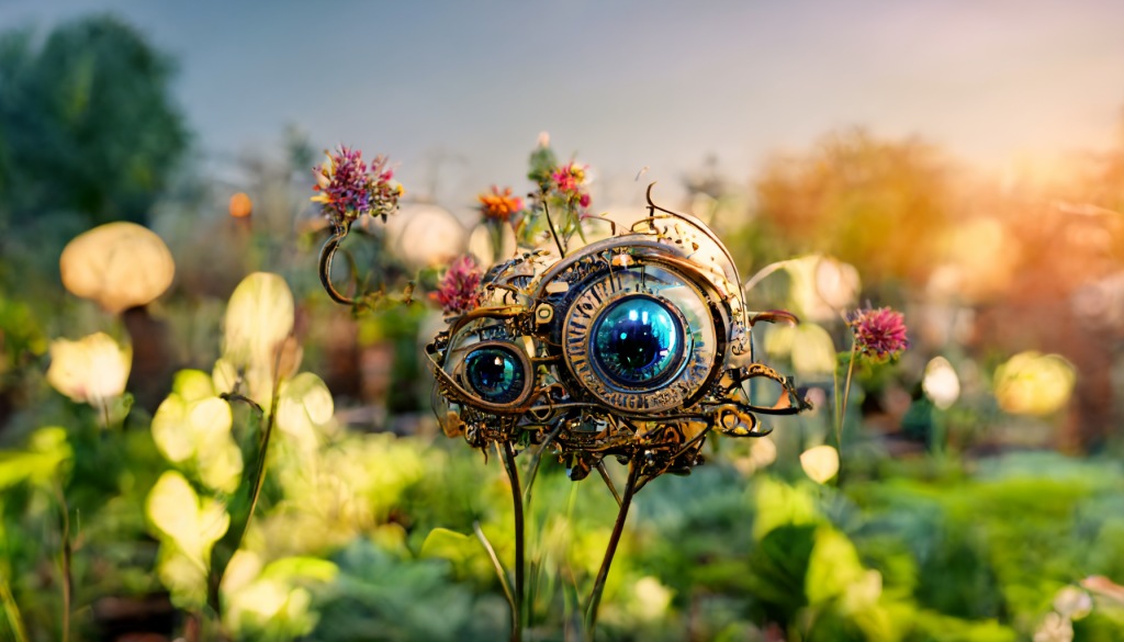 garden, flowers in steampunk style