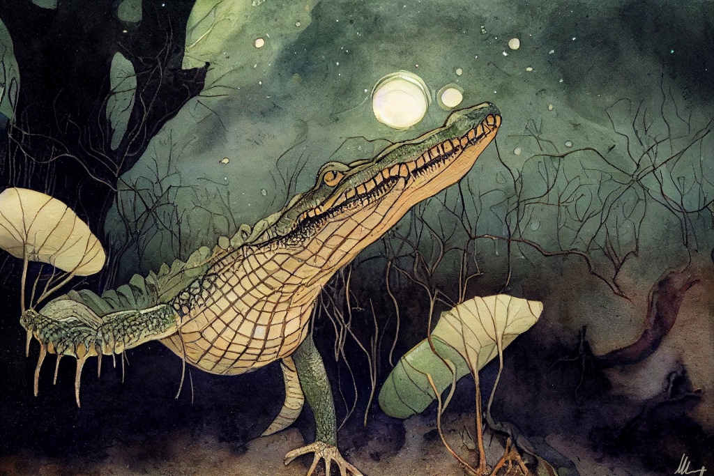 digital art: alligator, underwater view
