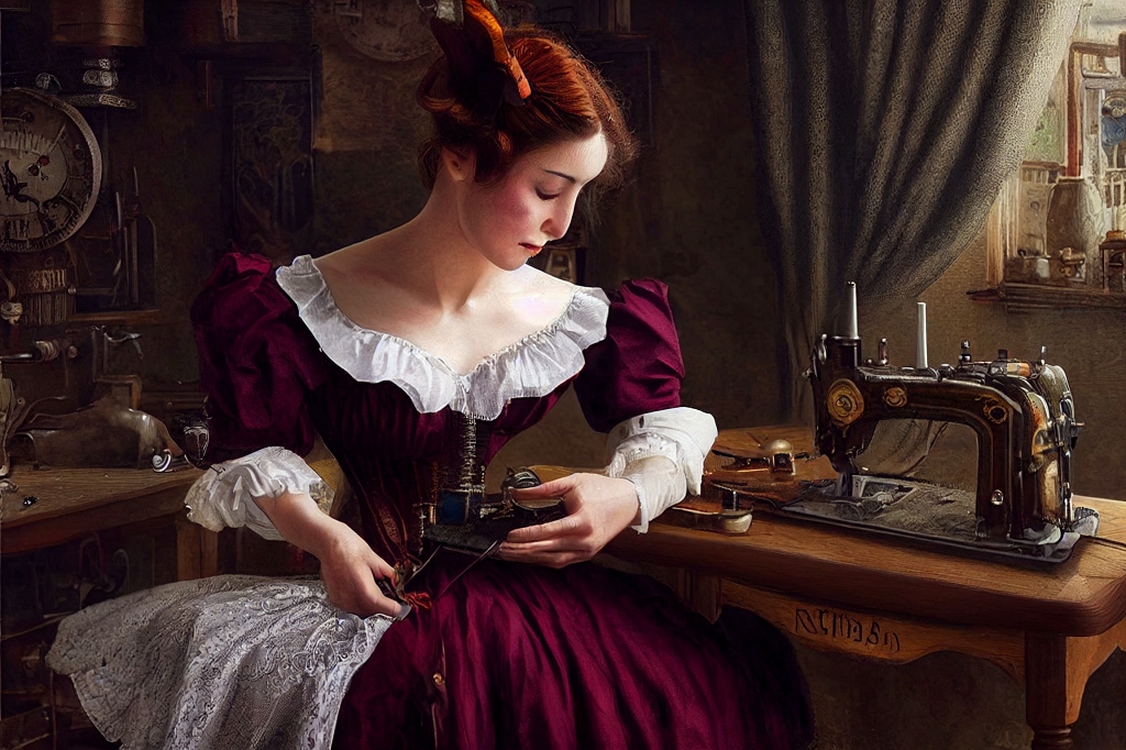 AI digital art: victorian seamstress