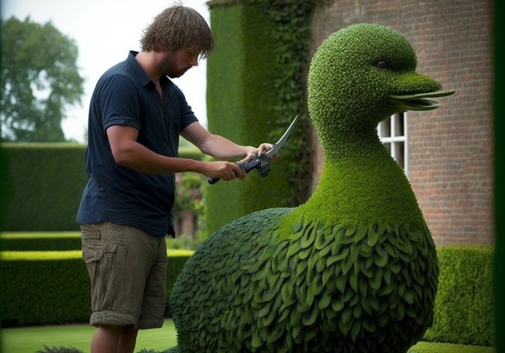 gardener trimming topiary
