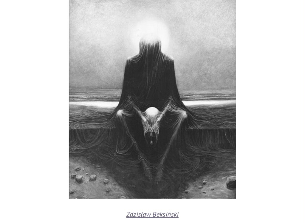 B&W image of man covered in stringy gauze. 