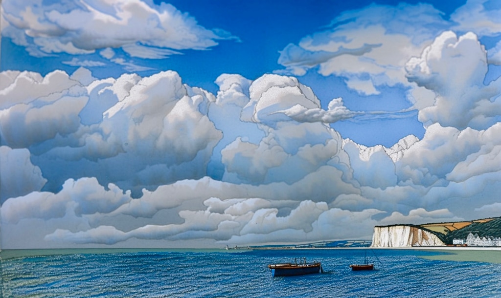 AI artwork, watercolour of sea off the cliffs of Dover