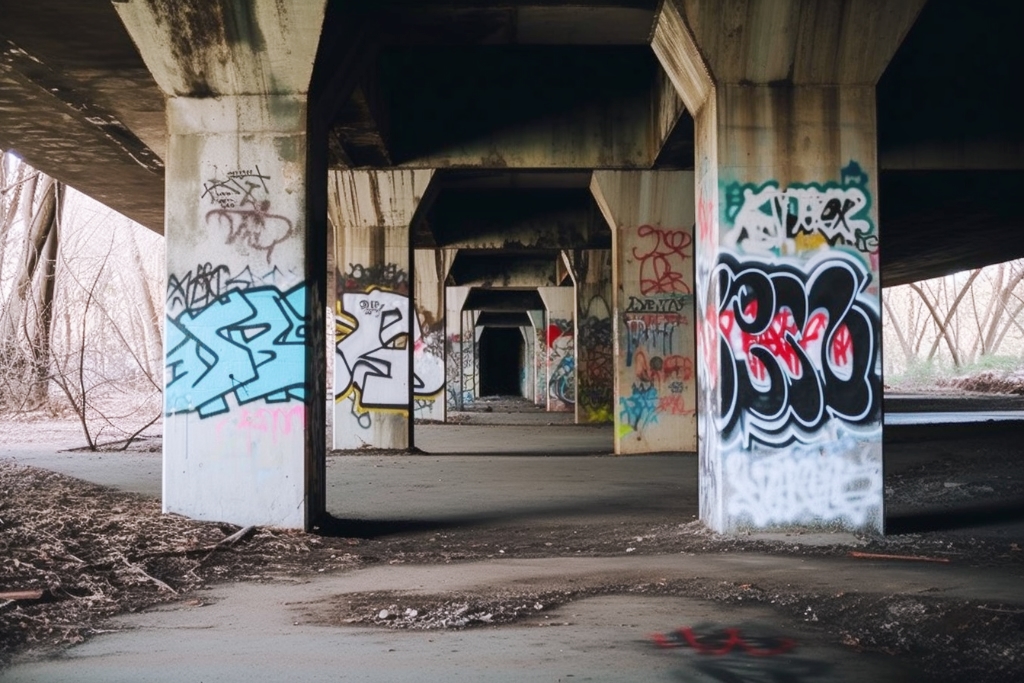 AI artwork, graffiti on overpass