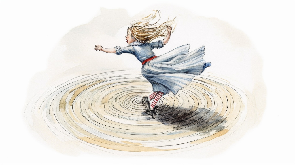AI artwork: girl spinning in circles
