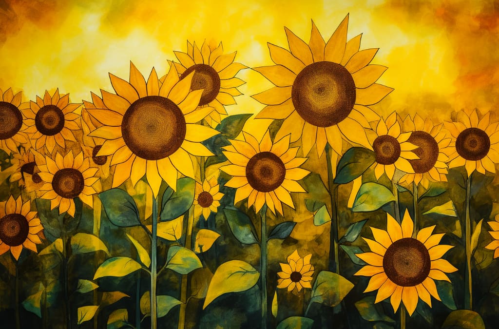 AI artwork: sunflowers in the style of Paul Klee