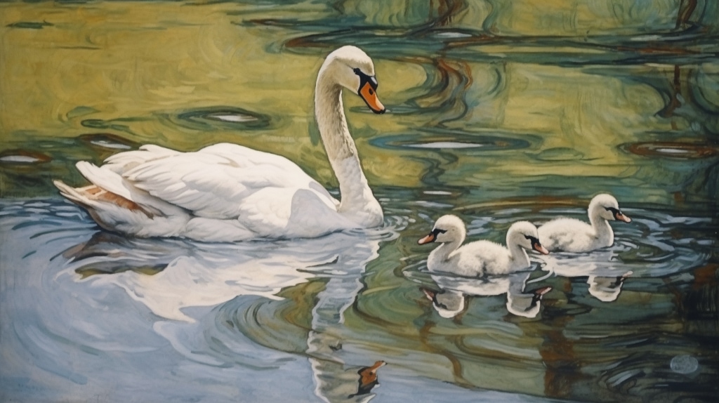 AI artwork: A swan with its cygnets