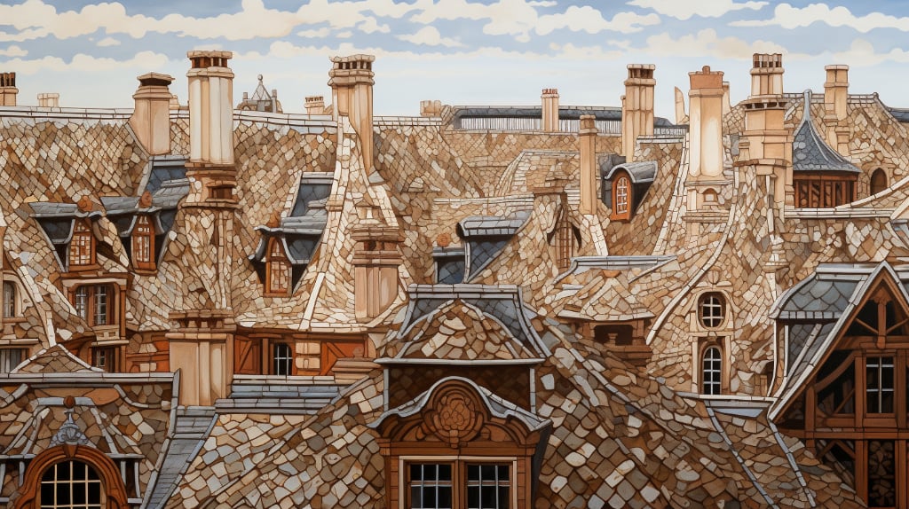 AI Midjourney, Beaune, French tiled rooftops.