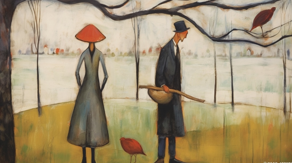 AI artwork: man and woman, abstract naive art. 