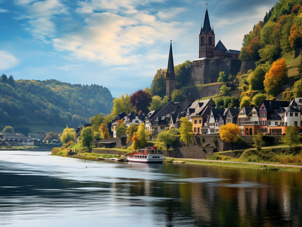 AI artwork, painting of cochem Germany along the Mosel river.