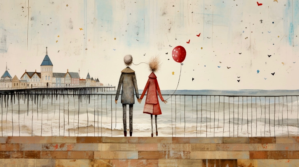AI artwork, elderly couple by seaside