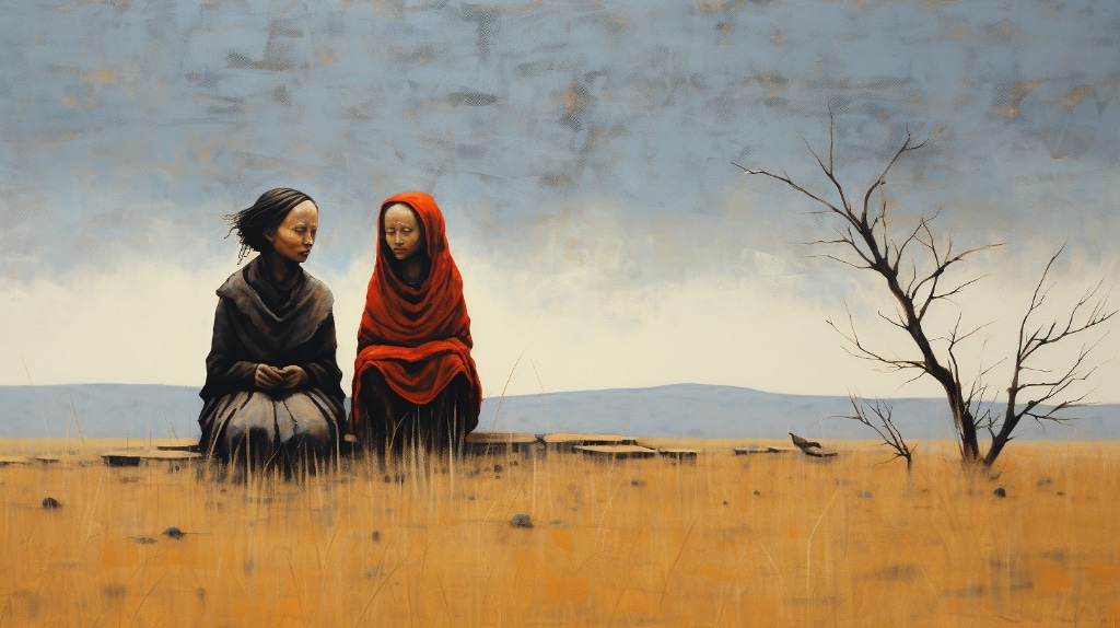AI artwork: Mother with daughter, sitting on the grasslands of Mara.