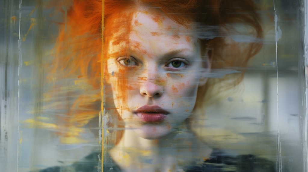 woman, red hair, blurry images