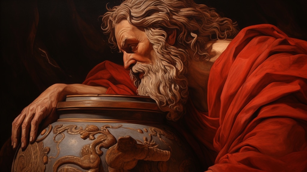 Zeus looking into a jar
