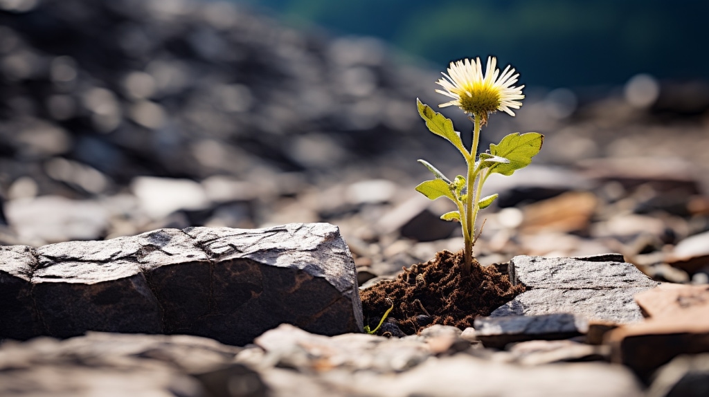 AI weed growing in a cracked stone