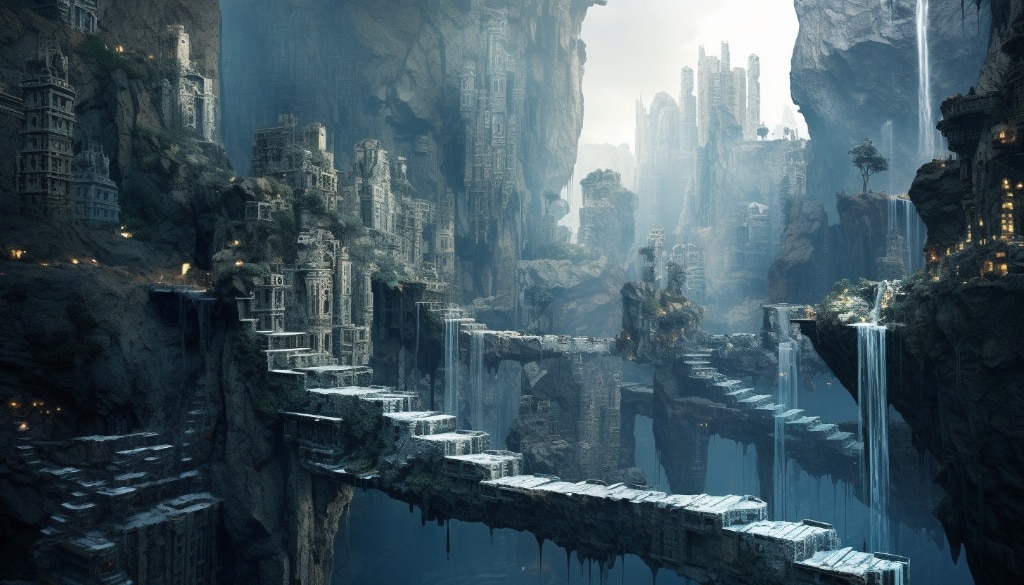 AI artwork:  a city, in the style of ethereal, ghostly figures, 