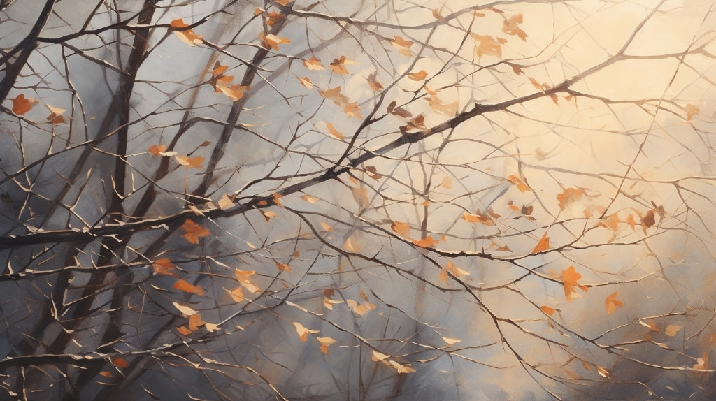 AI art: winter branch with a few leaves