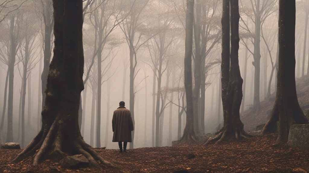 AI art man in a foggy forest