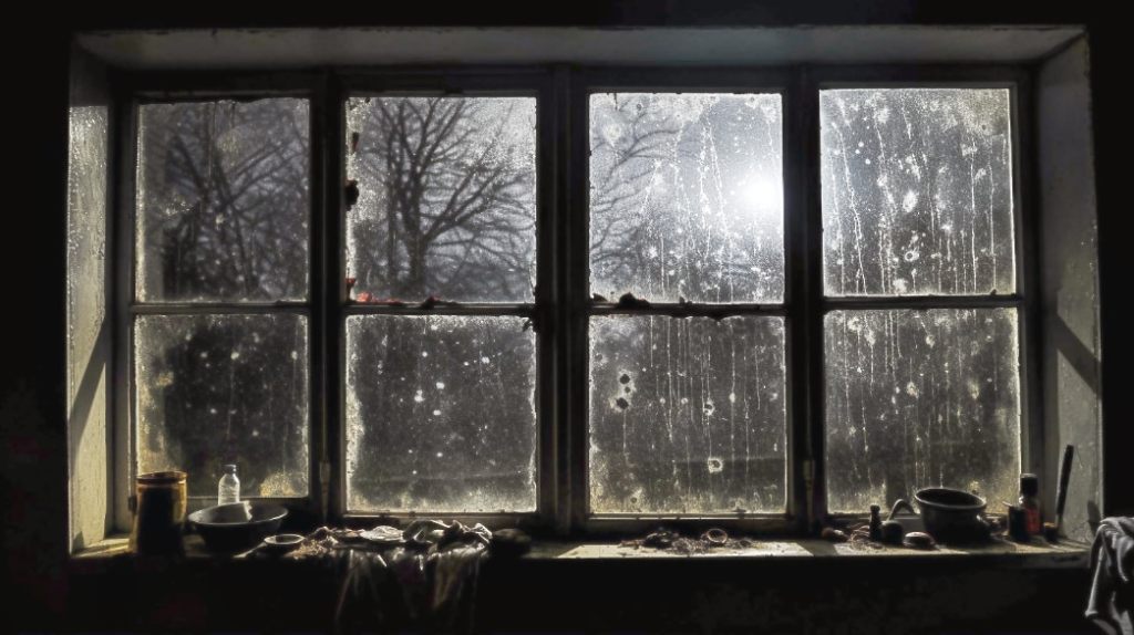 dirty windows with light coming through