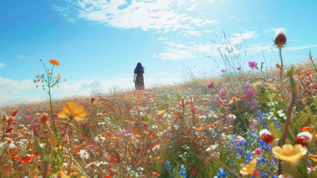 Woman in the midst of a field of wild flowers
