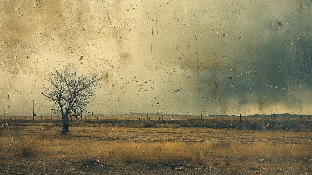AI artwork: gloomy rain on the desert.