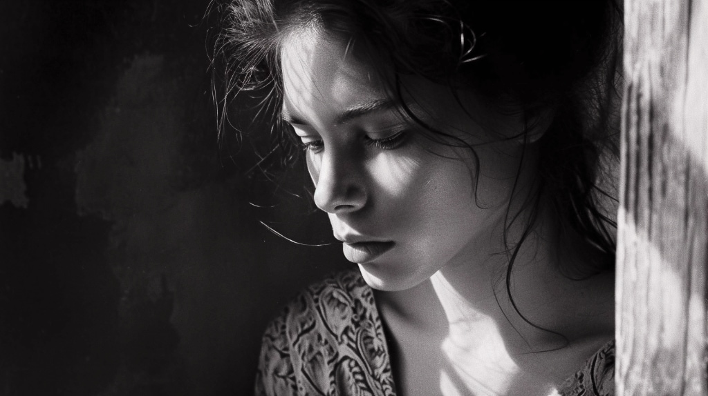 AI artwork: B&W photo render of woman