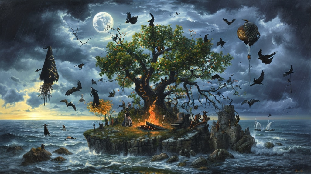 AI artwork: an island in a stormy sea