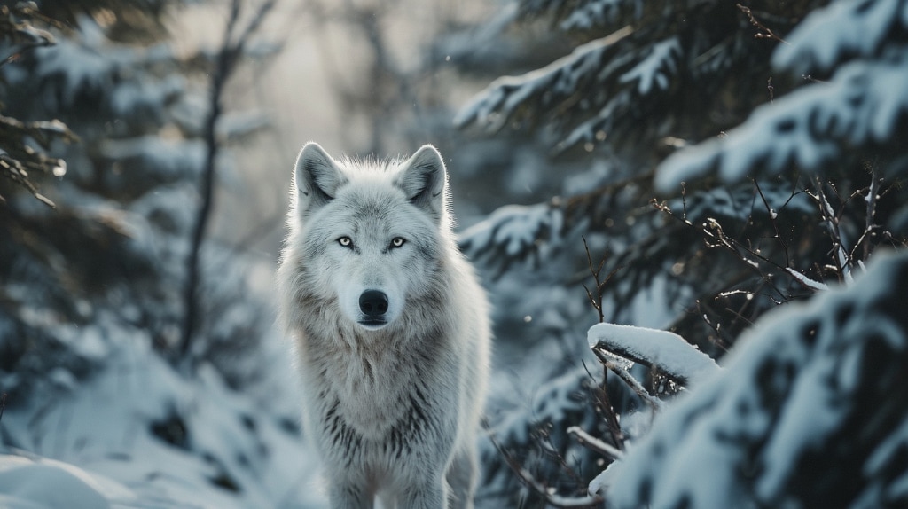 AI artwork: a wolf in a snowy forest