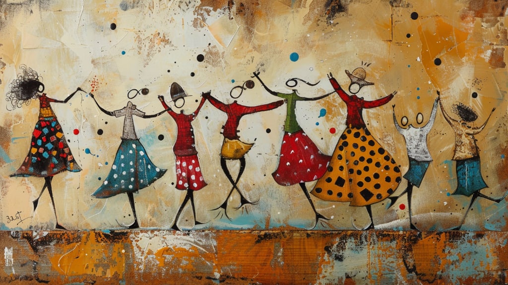 AI art: drawing of happy, dancing people