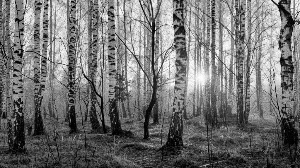 B&W birch tree forest