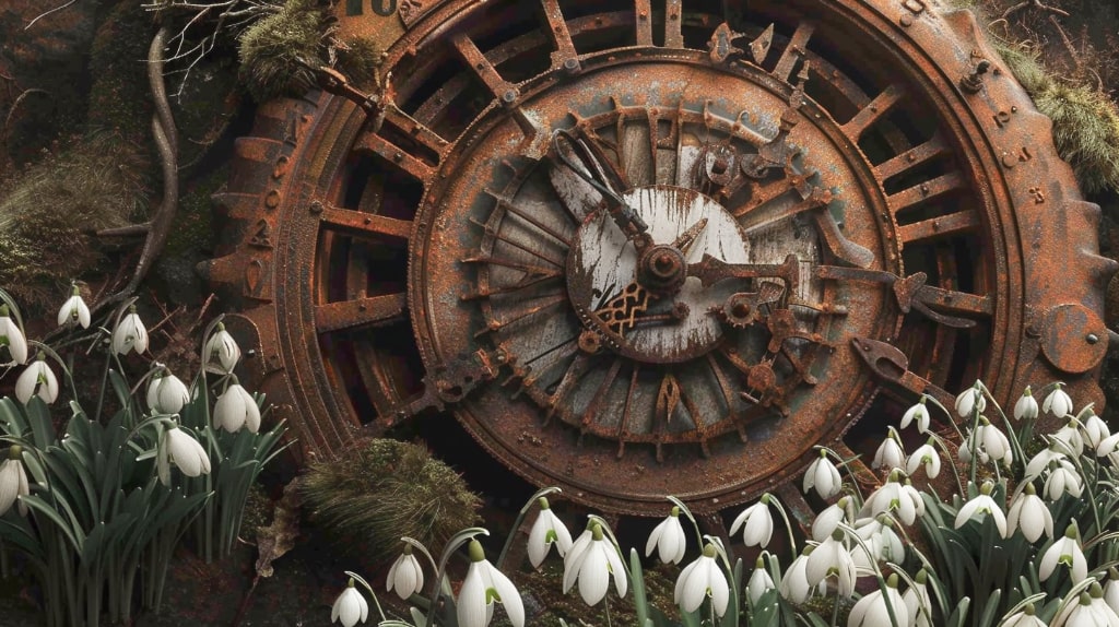 AI Time, wheel and snowdrops