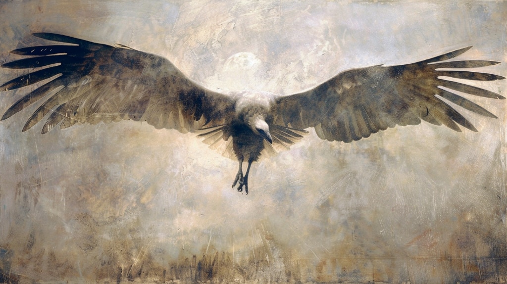 AI Art: Albatros in flight, dappled background,  in the style of Andrew Wyeth
