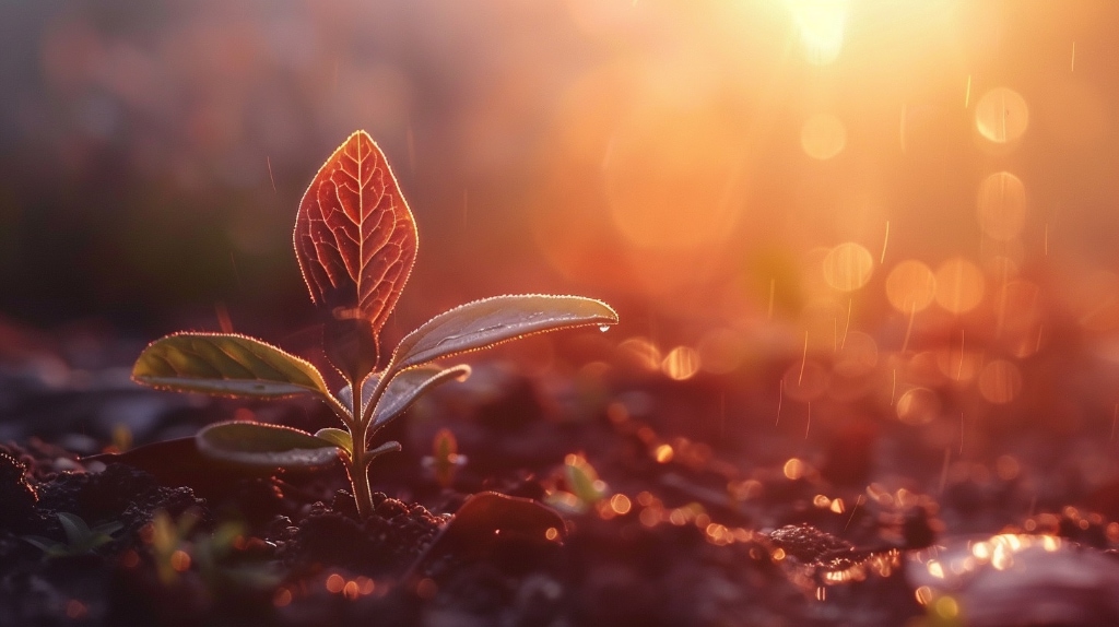 A seedling in warm colour sunrise/sunset.