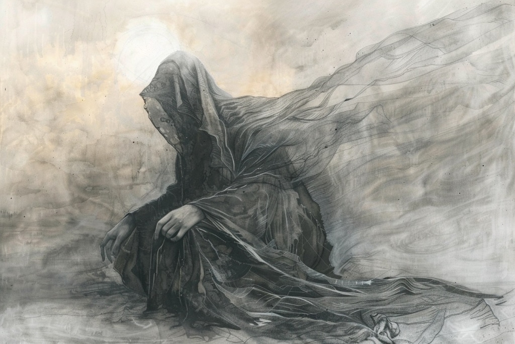 AI art: watercolour tint and pencil drawing of spirit of a woman