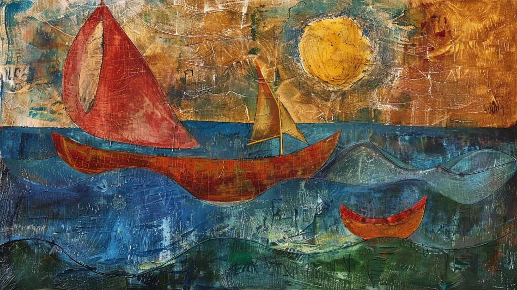 AI art: sailboats; sea; sun;