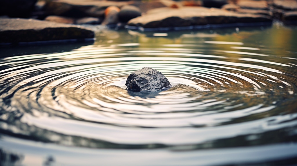 AI art: stone in a puddle with sequential ripples