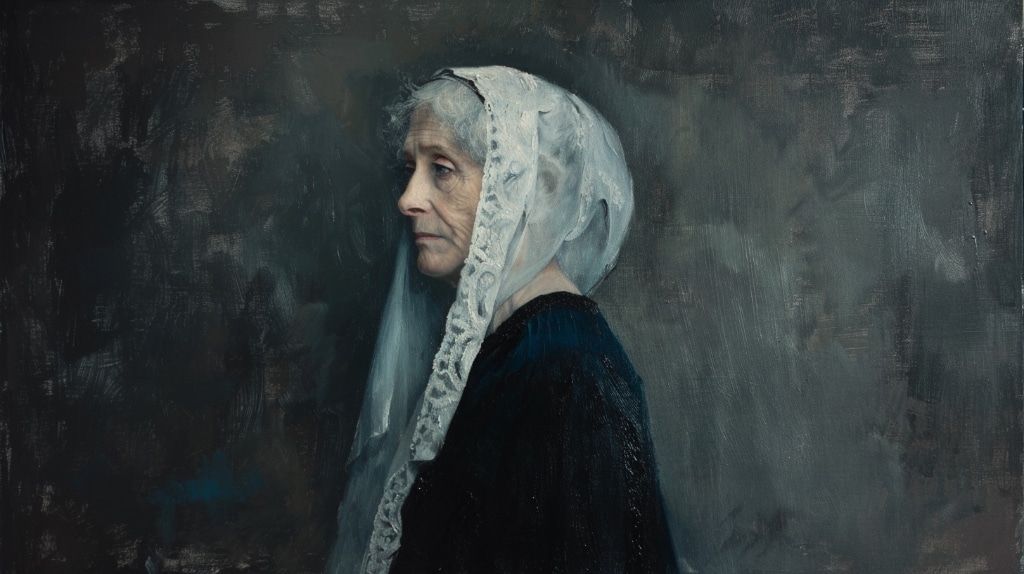 Old woman in the style of Whistler's Mother. (AI Midjourney)