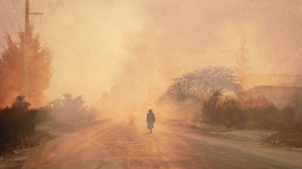 AI artwork double exposure. sand storm in Suizhuo. 