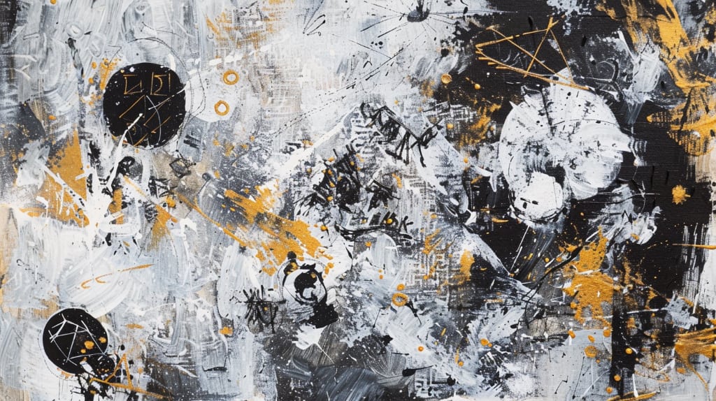 AI art: abstract shapes colours grey white black and gold