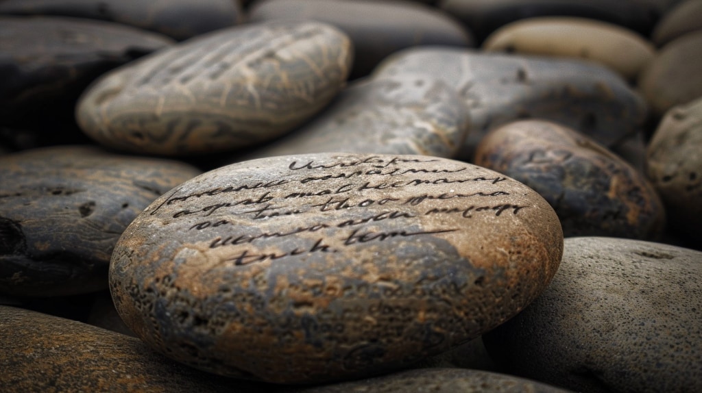 oval stones with writing on them