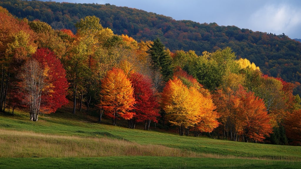 hills with trees in bright autumn colours