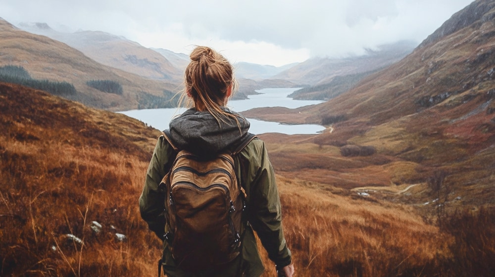 woman hiking in the Scottish Highlands