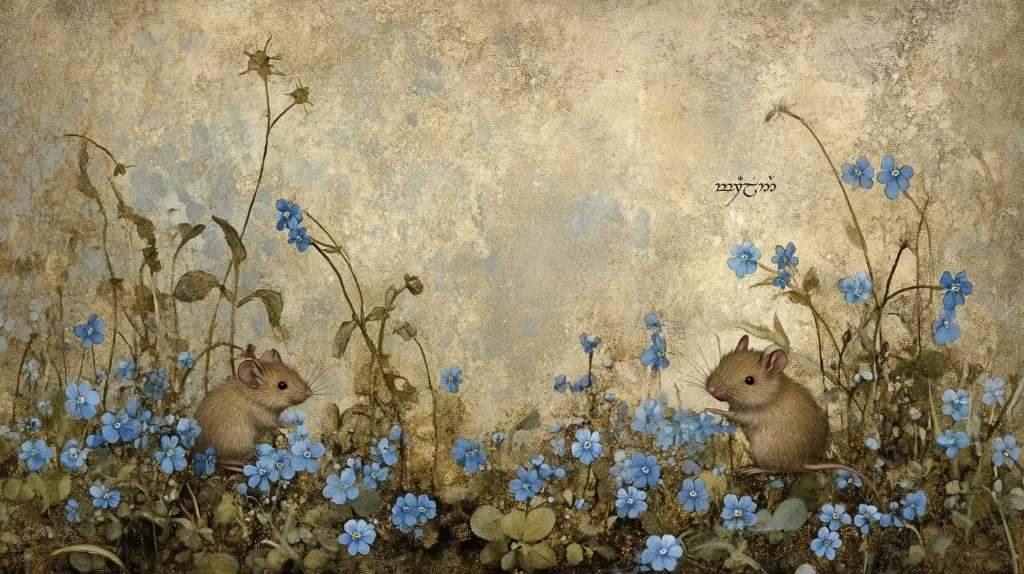 ai art, mice in a patch of forget-me-nots