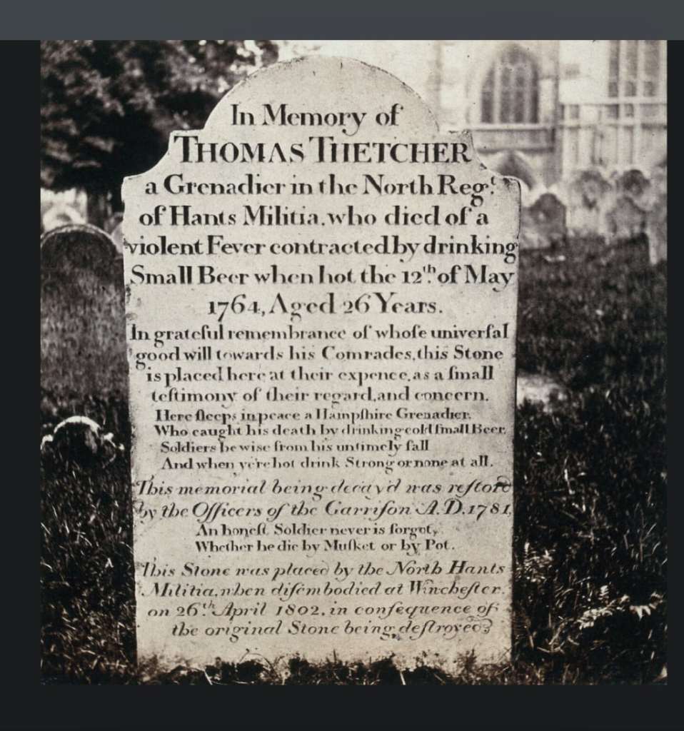 photo of Thomas Thetcher's tombstone, text of which is described in the body of this post