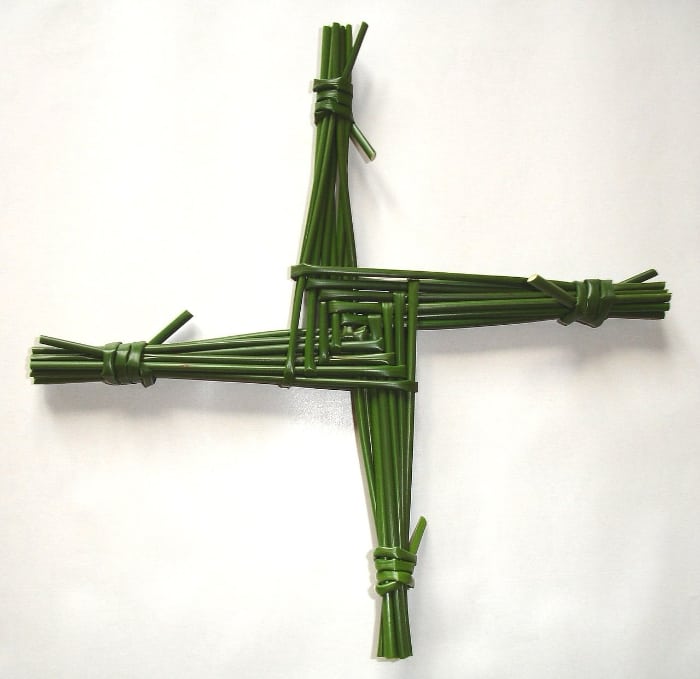 St Brigid's Cross made from reeds in the village pond