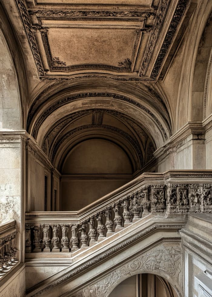 A staircase at the British Library in London